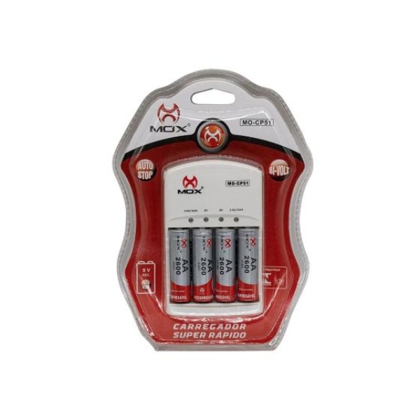 Carregador MO-CP51 c/Pilhas Bi-Volt -Auto Stop p/ pilhas e 9V