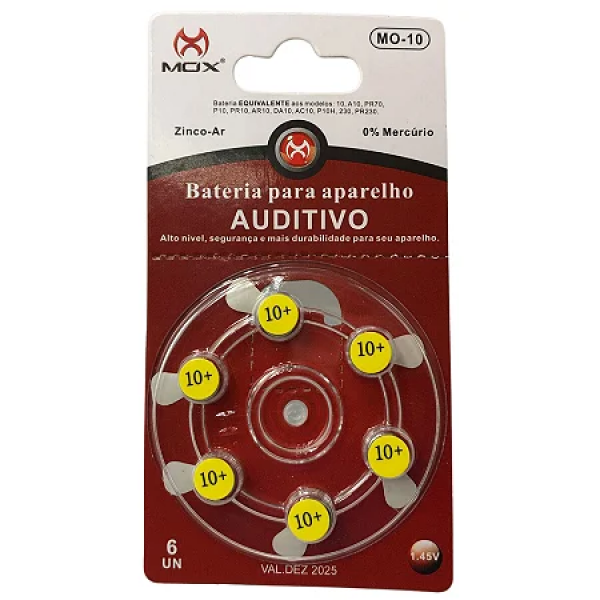 Bateria p/ aparelho auditivo MO-10 Cartela c/ 6